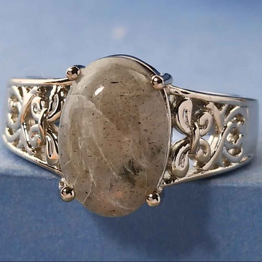Fire Labradorite Solitaire Ring